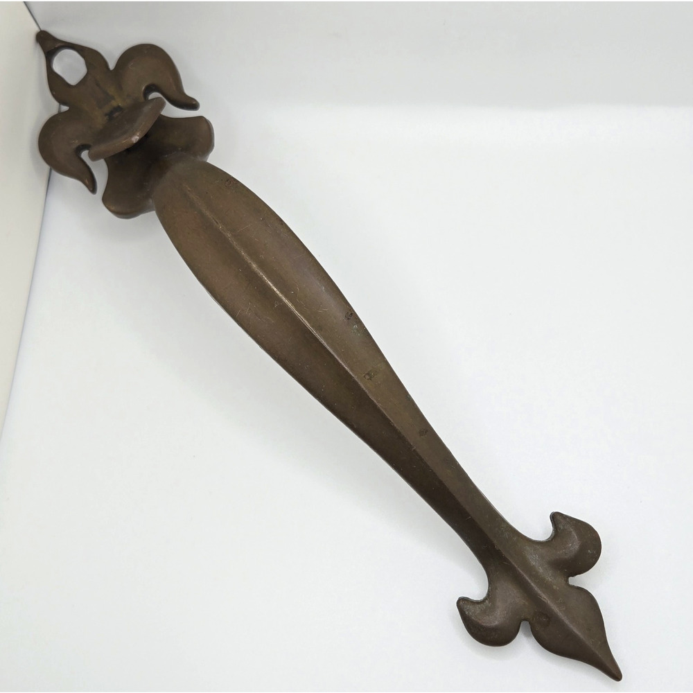 Antique Brass Door Pull Thumb Press Handle Fleur De Lis Victorian Reclaimed 11" - Picture 9 of 14